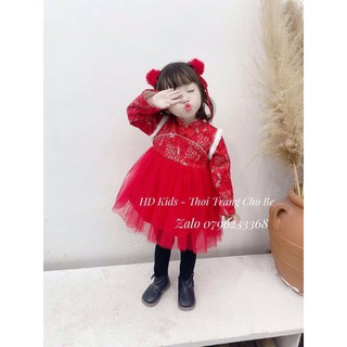 [ẢNH THẬT] VÁY TẾT BÉ GÁI LÓT NỈ NHUNG, ĐẦM BÉ GÁI THU ĐÔNG DỄ THƯƠNG, VÁY ĐỎ MẶC TẾT