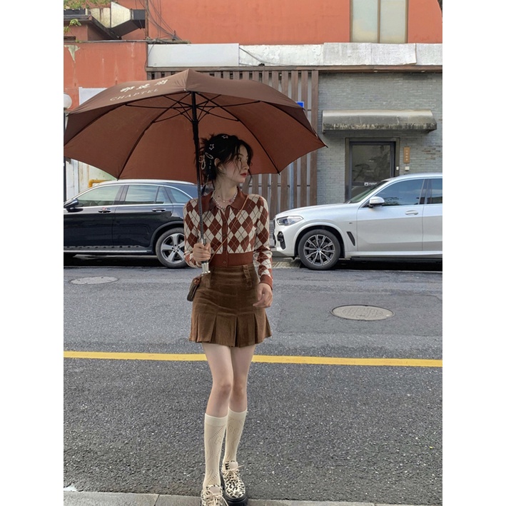 HUANG YOYO    Áo khoác len dài tay kiểu Hàn Quốc retro họa tiết ca rô thời trang cho nữ | BigBuy360 - bigbuy360.vn