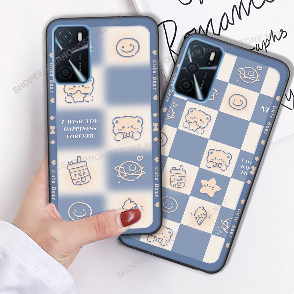 Ốp lưng Oppo A16 / A16K in họa tiết caro, mẫu gấu cực đáng yêu / ốp gấu cute giá rẻ siêu bền