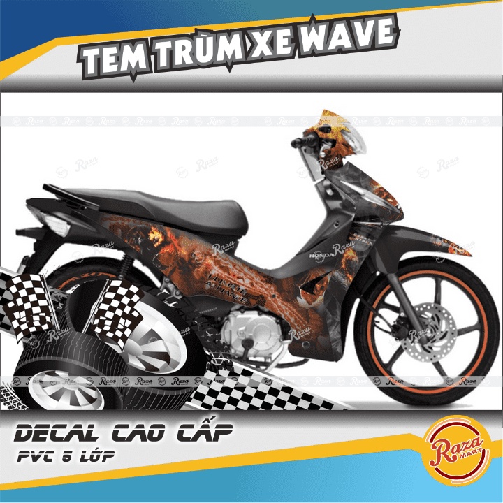 Tem Trùm xe WAVE RSX màu đỏ đen | Decal PVC 5 lớp cao cấp | Mã tem: WAV 801