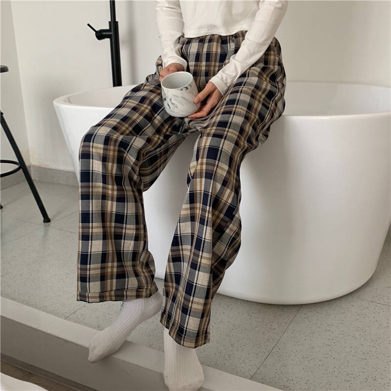 Quần Dài Lưng Cao Ống Rộng Họa Tiết Sọc Caro Thời Trang | BigBuy360 - bigbuy360.vn
