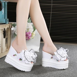 Dép đế xuồng cao 12cm họa tiết hoa thời trang mùa hè 2020