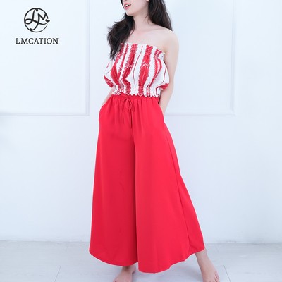 (Mua 1 tặng 1) Đồ Bộ Mặc Nhà LMcation - Áo ống Carol màu sọc nơ đỏ & Quần váy dài Mila màu đỏ