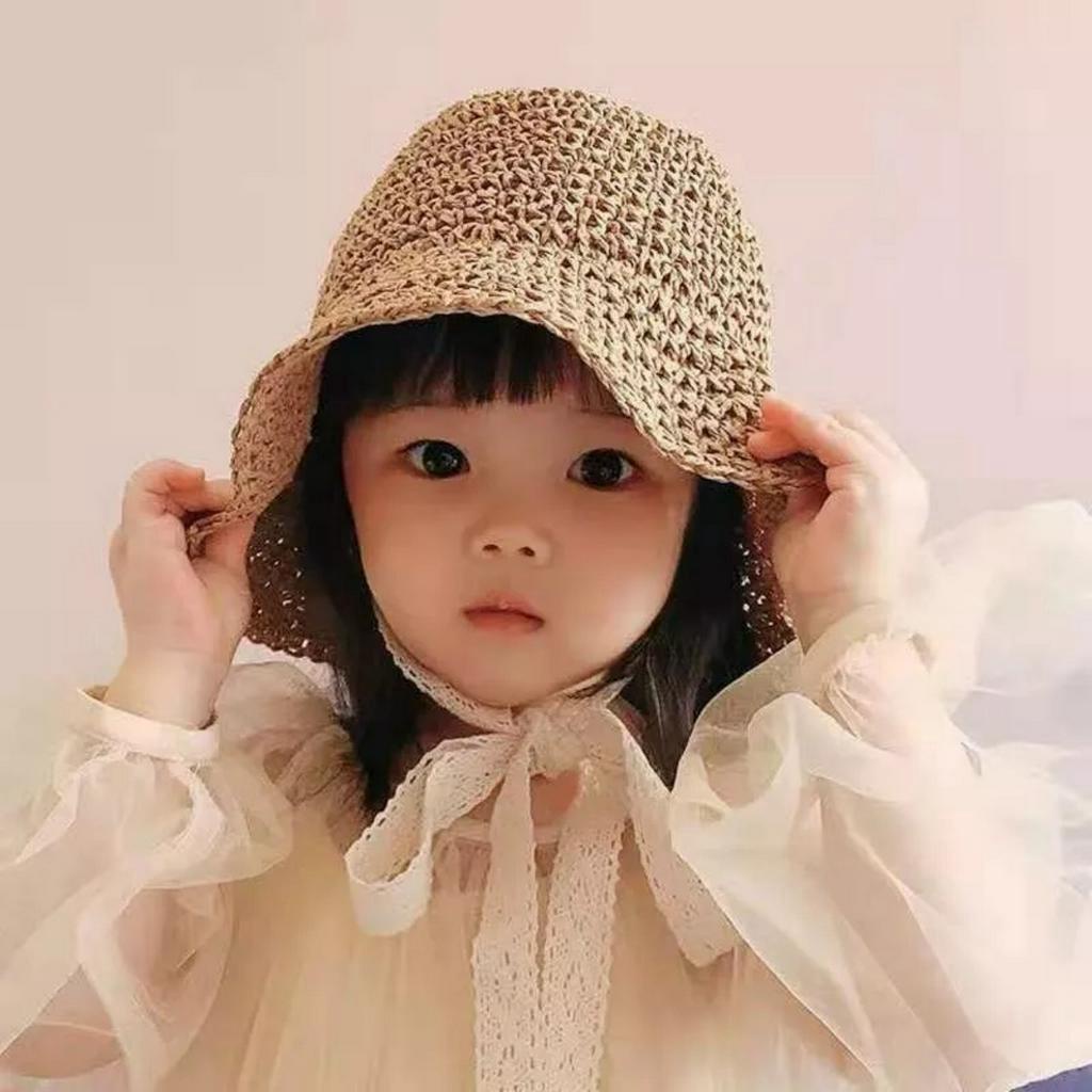 Mũ Cói Vành trơn Buộc Dây Đi Biển, Đi Chơi Cho Bé Trai Bé Gái Dễ Thương 2-5 tuổi