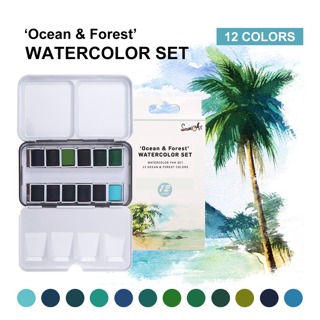 Set 12 màu nước SeamiArt với hộp kim loại chất lượng cao tiện dụng