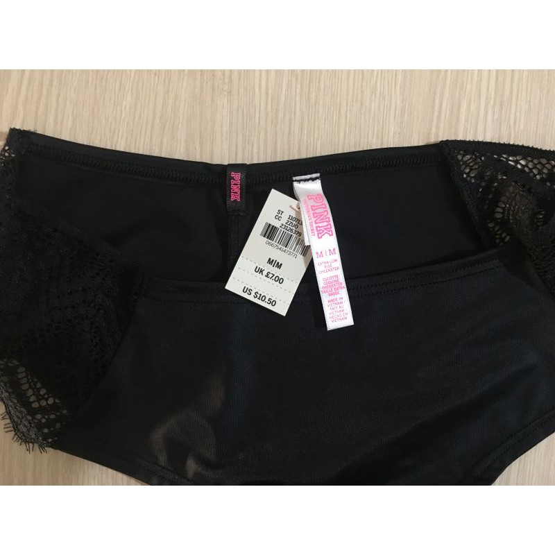 Quần lót nữ Pink Victoria's Secret extra low rise cheekster nửa mông cotton size M màu đen chính hãng