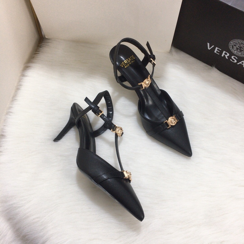 Giày Cao Gót 8cm Mũi Nhọn Chất Liệu Da Bò Hiệu Versace Thời Trang Quyến Rũ Cho Nữ
