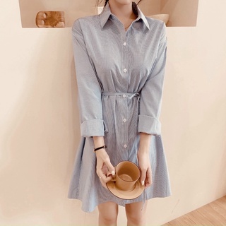 Đầm váy freesize sơ mi xoè sọc đen