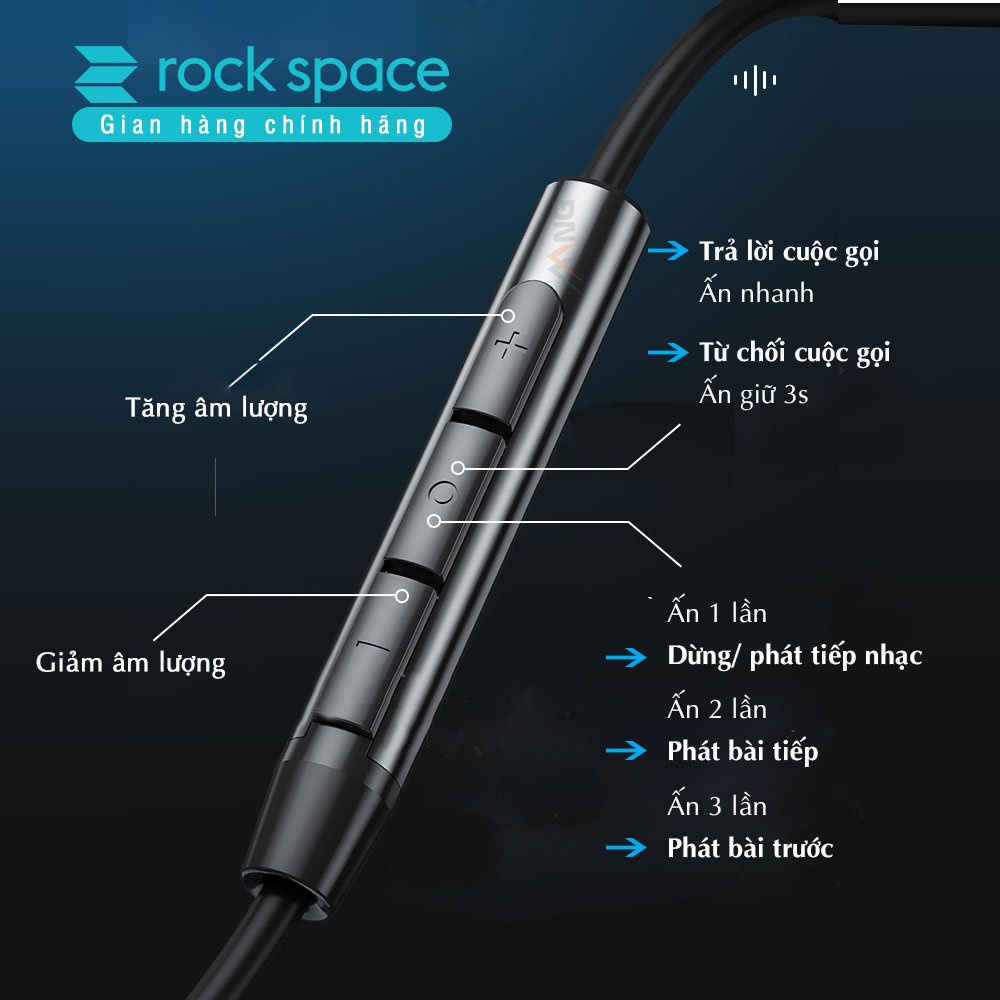 Tai nghe nhét tai có dây Rockspace Obsidian chân cắm 3.5 có mic nghe gọi hàng chính hãng bảo hành 1 năm