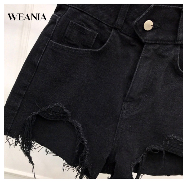 Quần Short Denim Lưng Cao Thiết Kế Xẻ Rách Phong Cách Quyến Rũ