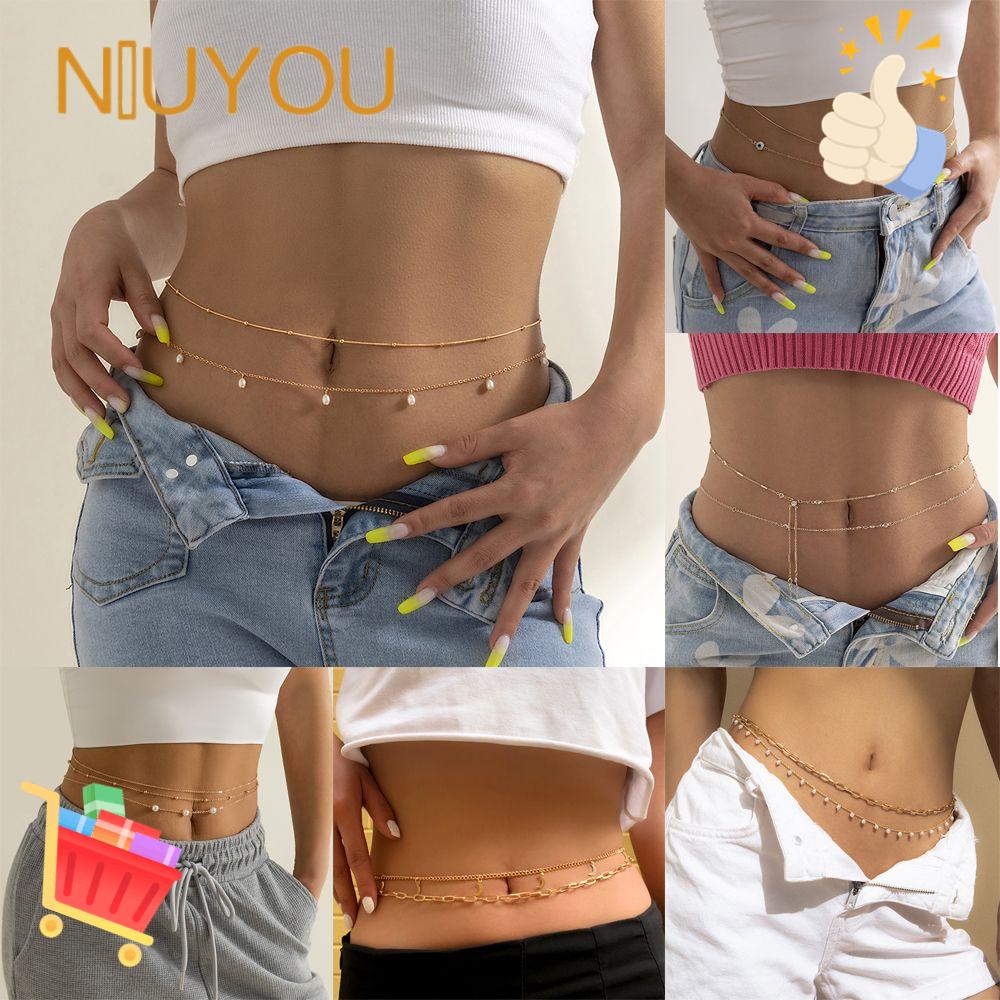 Chuỗi đeo cơ thể mặc bikini nhiều lớp phối hạt gắn chuông đính đá thời trang hè đi biển quyến rũ