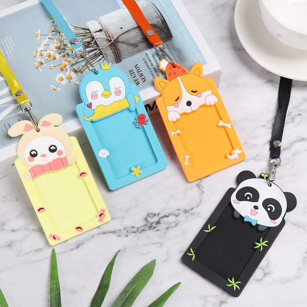 Bao đựng thẻ ID bằng silicon hình động vật dễ thương gắn kèm dây đeo tiện dụng