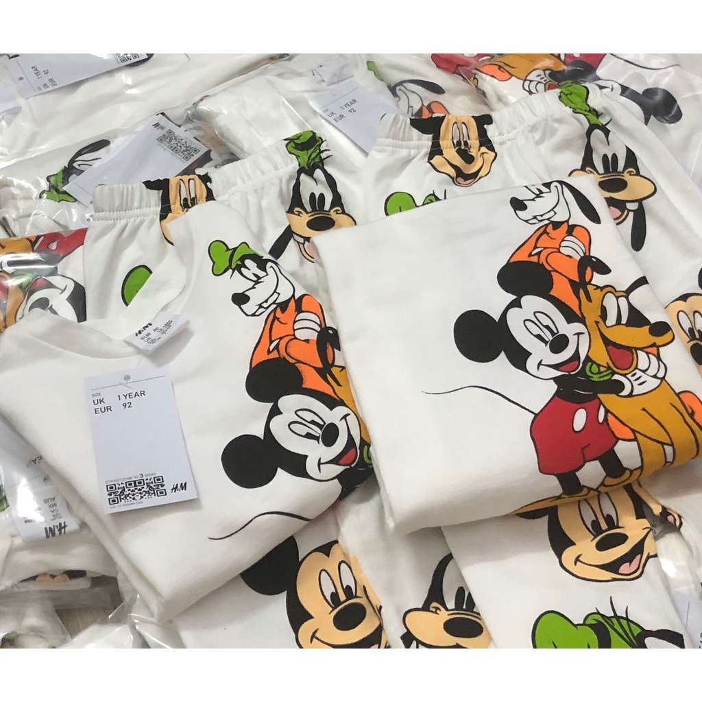 Bộ dài tay thu đông bé trai - Set bộ da cá Mickey Hm cho bé trai size 1-6t