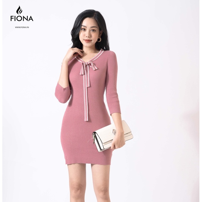 Đầm Len Body Nữ FIONA, Đầm Len Dáng Ôm Cổ Tim Thắt Nơ Nữ Tính Mã F850577