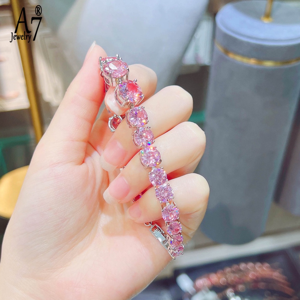 Vòng Tay A7 Đính Đá Zircon Màu Vàng Hồng Sang Trọng Cho Nữ