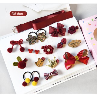 Bộ chun, nơ kẹp tóc cho bé 18-24 món