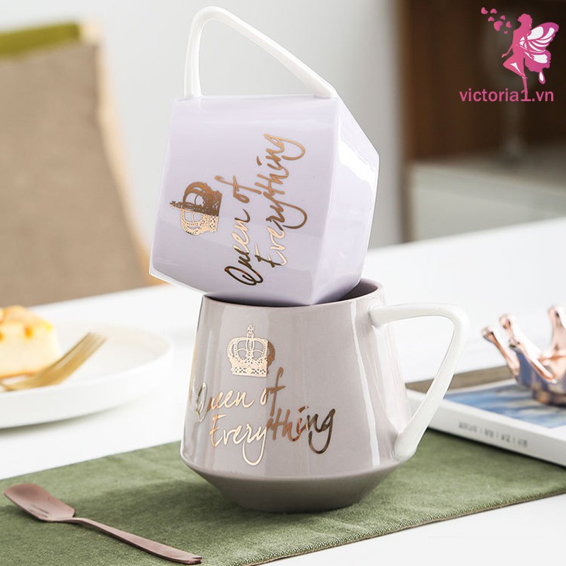 Queen of Everything Mug With Crown Lid and Spoon Ceramic Coffee Cup Gift for Girlfriend Wife