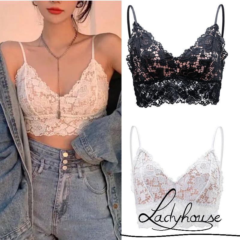 Áo bra 2 dây có đệm ngực phối ren hoa có thể điều chỉnh thời trang cho nữ