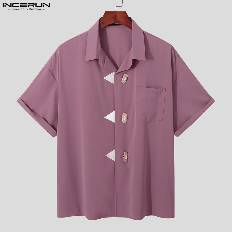 Áo sơ mi INCERUN ngắn tay phối nút lớn thời trang mùa hè dành cho nam