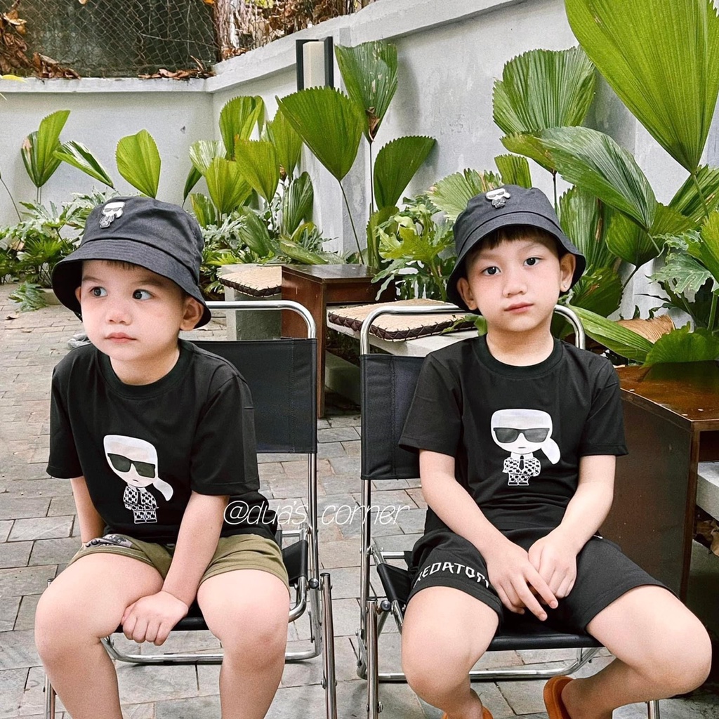 Quần áo cộc tay mùa hè bé trai, bé gái, set bộ quần áo 4ct họa tiết bé trai KARL cực ngầu cho bé