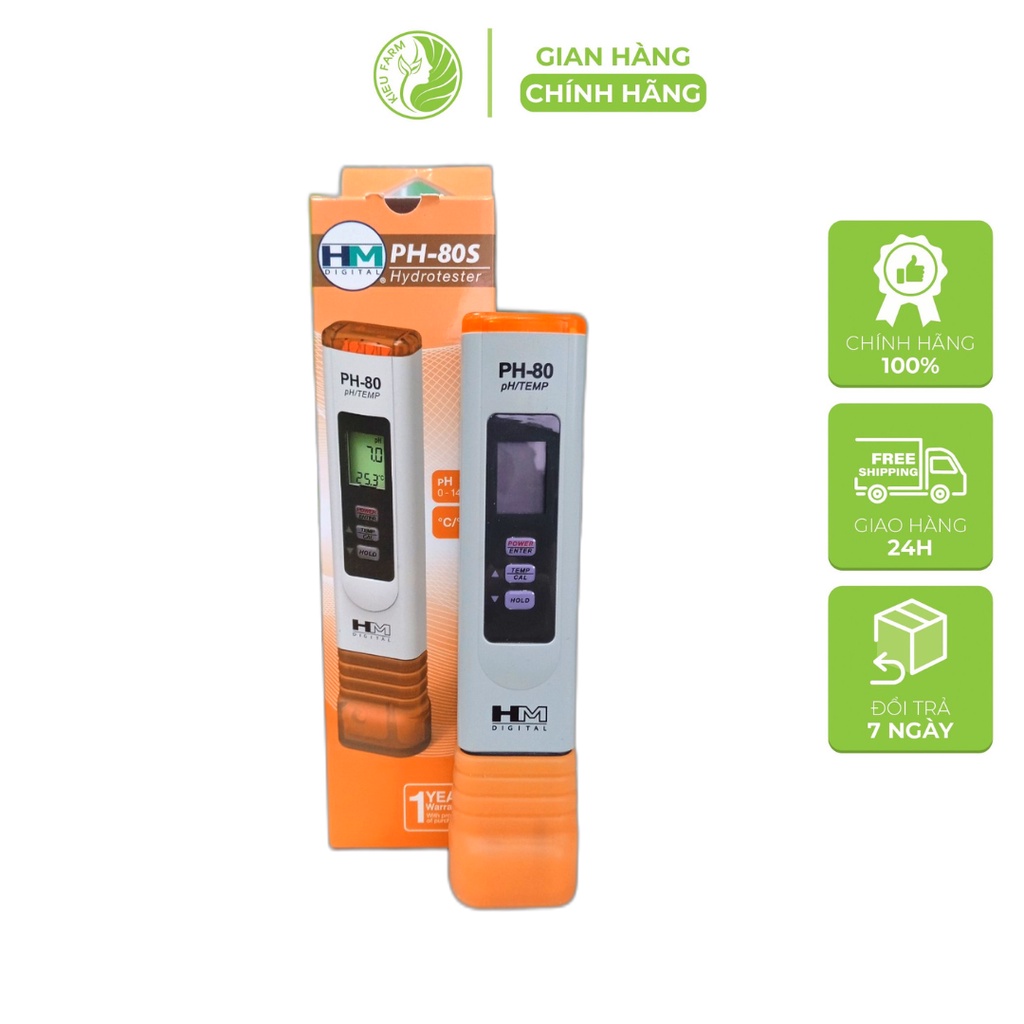 Bút đo PH và nhiệt điện nước - PH80 Đo ph nước thủy canh, thủy sản, nước tưới cây, thủy sinh_Kieufarm