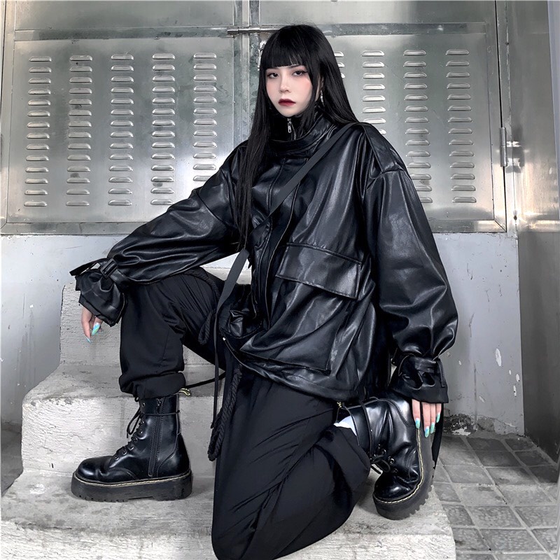 Áo Khoác Da Túi Hộp To PEONYB Nữ [FREESHIP] 🌸 Jacket form rộng tay bồng, sweater cổ cao phối đai cá tính Ulzzang 🌸 | BigBuy360 - bigbuy360.vn