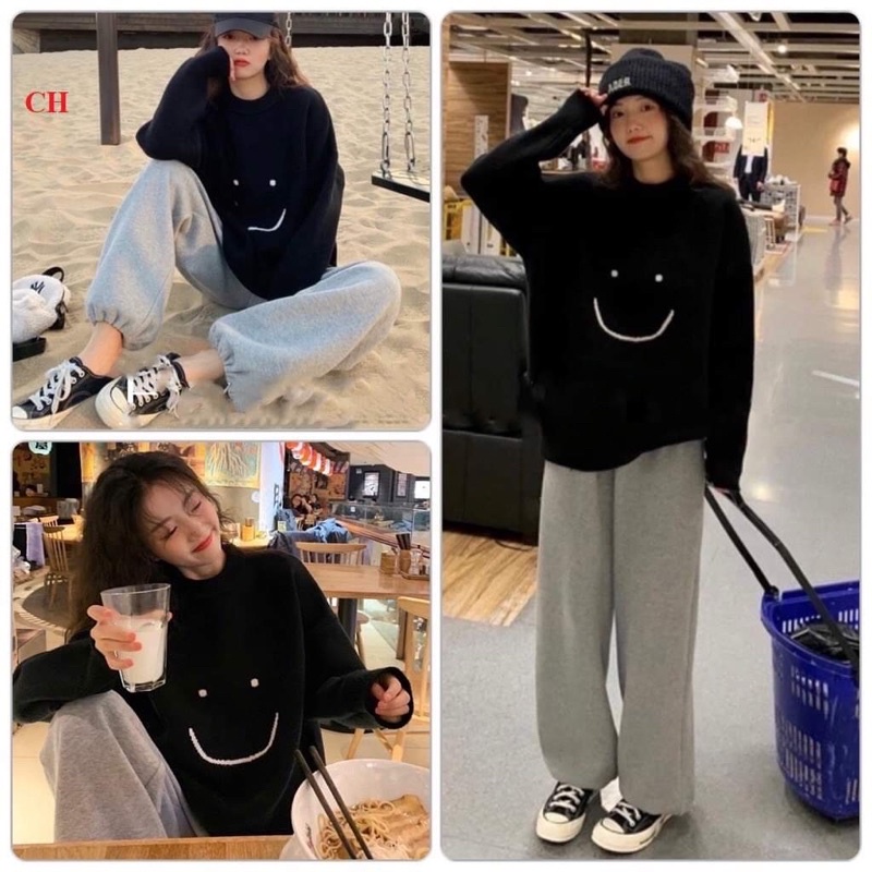 Sét áo mặt cười + quần xám dây rút ống COB