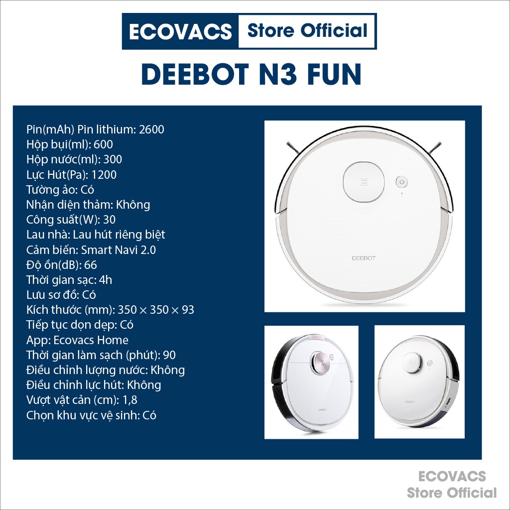 Robot Hút Bụi Lau Nhà Ecovacs DEEBOT N3 FUN Đáng mua nhất 2022