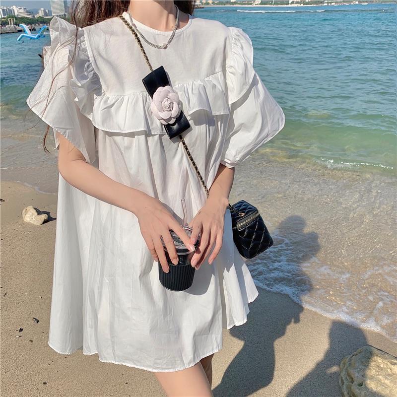 Đầm chữ A cổ Peter Pan dáng rộng thời trang mùa hè phong cách Hàn Quốc
