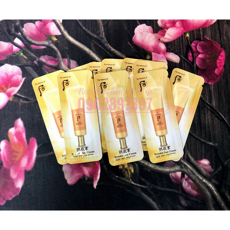 10 Gói Kem Chống Nắng Cao, Chống Nhăn Whoo Wrinkle Sun Cream SPF 50+,PA++++ - Phiên bản mới nhất Whoo - Sample 1ml