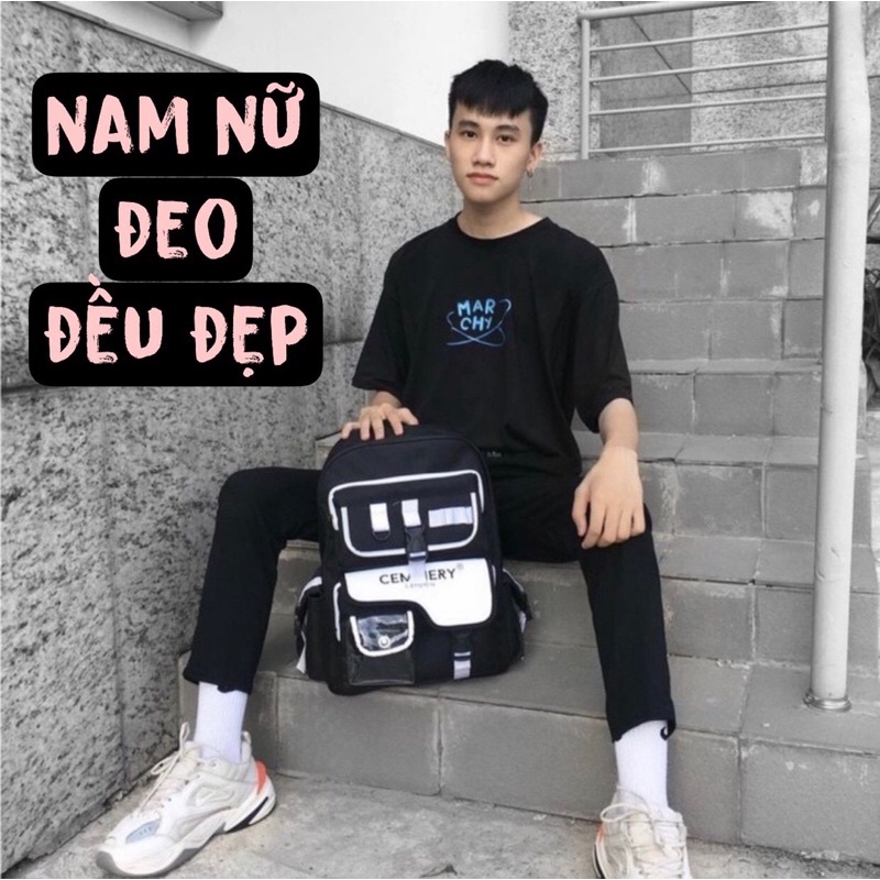 Balo Cemery Saigon Hologram Backpack Chất Vải Canvas Cao Cấp Cặp Nhiều Ngăn Đi Học Màu Đen Phản Quang | Balo 2810 Shop