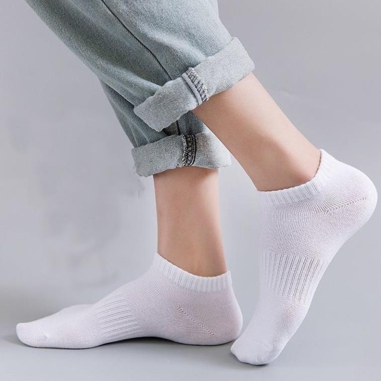 Tất cổ ngắn nam nữ trắng đen đơn chất vải co giãn bốn chiều dễ phối giày