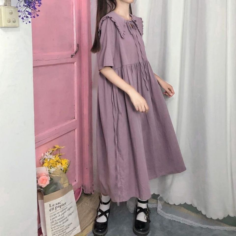 Đầm tay ngắn cổ búp bê phong cách Hàn Quốc thời trang cho nữ