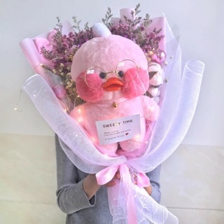 Gấu vịt bông má hồng kèm hoa khô 😍