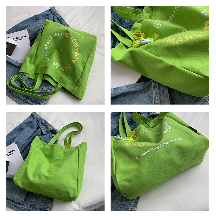Túi Vải Canvas Đeo Vai In Chữ Thời Trang Dành Cho Nữ