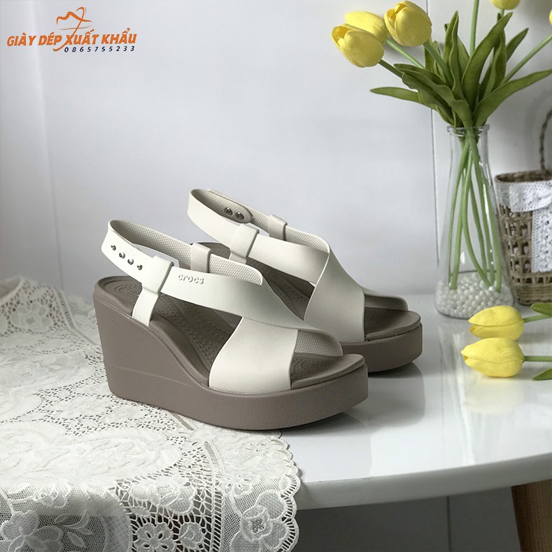 Sandal Cross Nữ Brooklyn High Wedge Cao 9 cm Màu Trắng Hàng Chuẩn Full Hộp