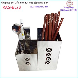 Ống đũa Inox SUS304 Nhật KAG-BL73, Ống đũa đôi vuông móc treo cao cấp inox dập khuôn cao cấp tinh tế từng chi tiết