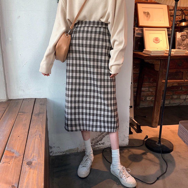 (Ảnh thật) ORDER Chân váy kẻ ô dáng suông dài vintage | BigBuy360 - bigbuy360.vn