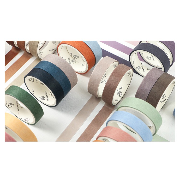 Hộp 6 băng dính trang trí sắc màu đơn giản washi tape