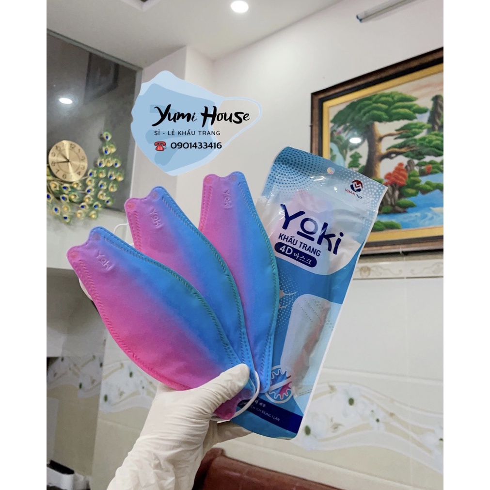 (HOT) Khẩu trang 4D KF94 Yuki / Yoki 1 Bịch 6 Chiếc 4 Lớp Màu Omber Hàng Công Ty