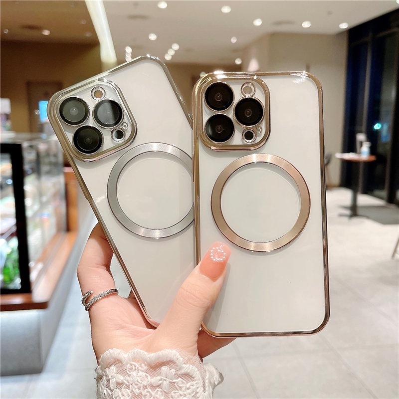 Ốp Điện Thoại Kính Cường Lực Trong Suốt Viền Kim Loại Nam Châm Cho iPhone 13 Pro Max 12 11 Pro Max