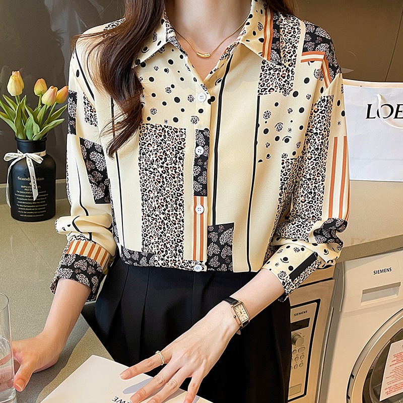 Áo Sơ Mi chiffon Tay Dài Họa Tiết Da Báo Thiết Kế Mới Mùa Thu Dễ Phối Đồ Cho Nữ