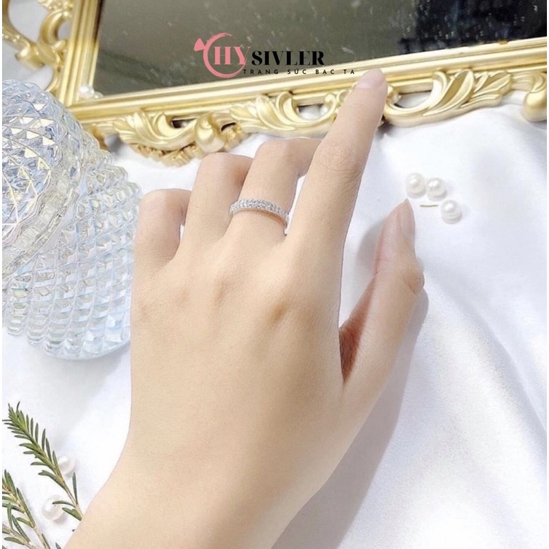 Nhẫn bạc ta đính đá 2 hàng đá dày dặn nhẫn nữ bạc thật CHY Silver