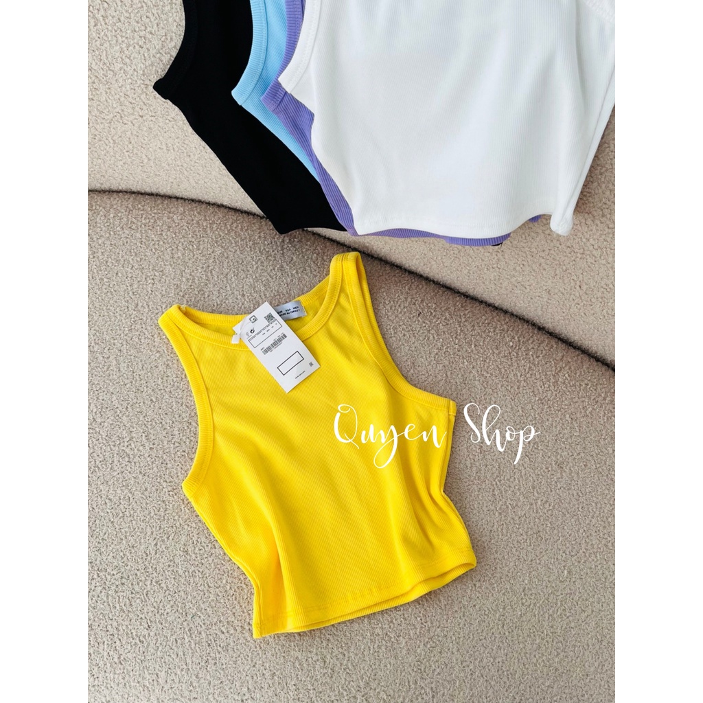 Áo ba lỗ sát nách croptop nữ ôm body, Thun gân tăm co giãn tốt_QS QUYEN SHOP