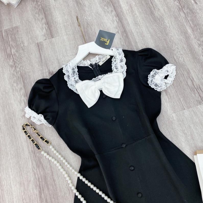 [ 𝐅𝐑𝐄𝐄 𝐒𝐇𝐈𝐏 ] VÁY ĐEN CỔ PHỐI REN NƠ TRẮNG SANG CHẢNH