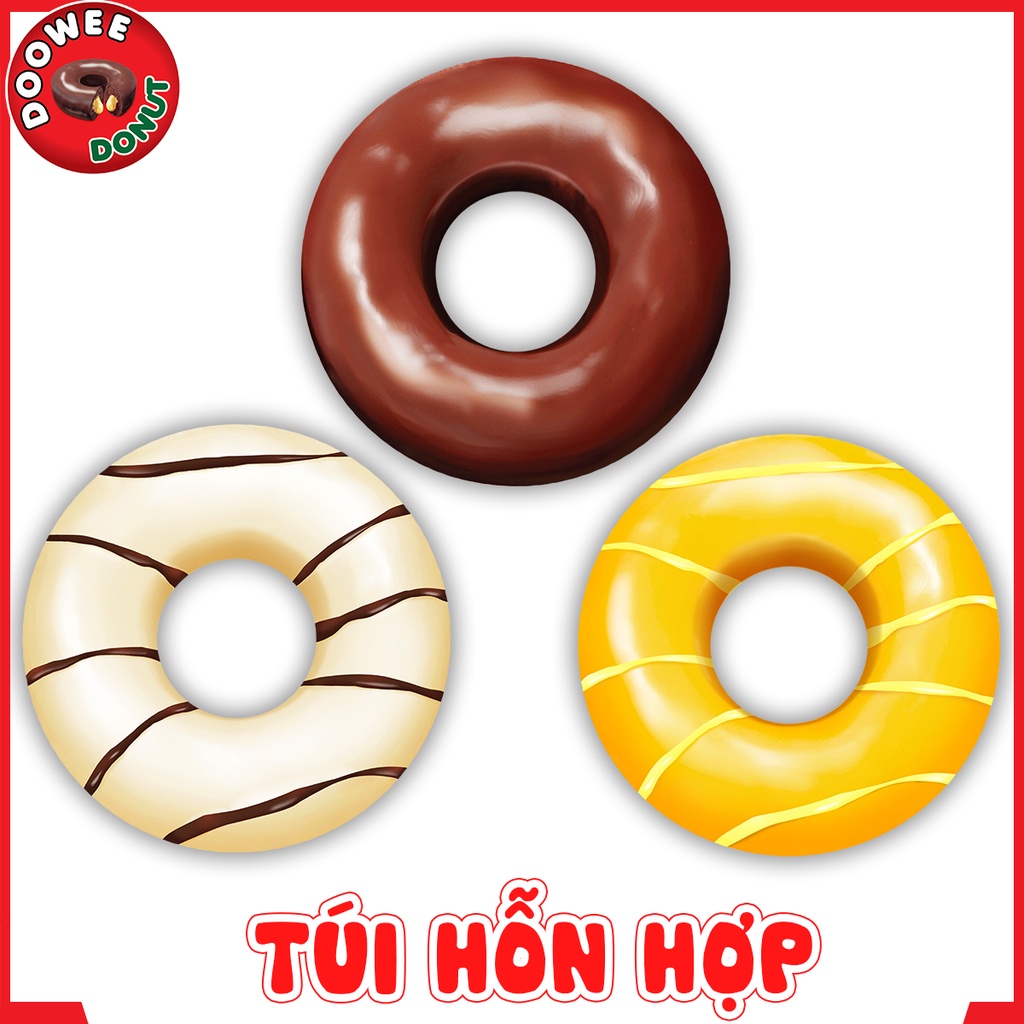 Bánh bông lan - Doowee Donut - Túi hỗn hợp 3 vị II - Combo 2 túi -  Túi 12 cái/ 360 Gram
