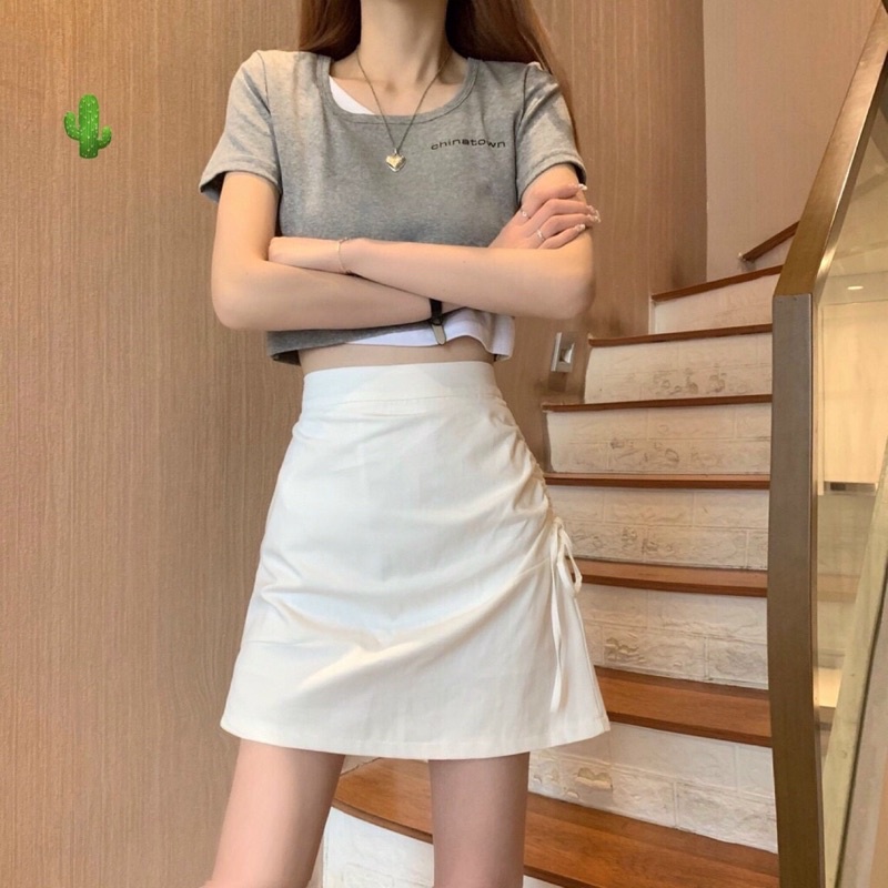 CHÂN VÁY RÚT DÂY BÊN CHỮ A CÓ LÓT TRONG siêu phẩm xinh xắn teen nữ trẻ trung, họa tiết độc đáo, phong cách năng động