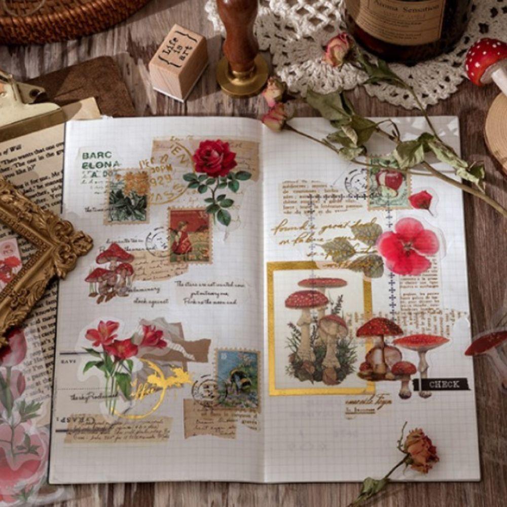 Sticker PET Họa Tiết Hoa Nhiều Màu Sắc Retro Trang Trí Sổ Tay DIY