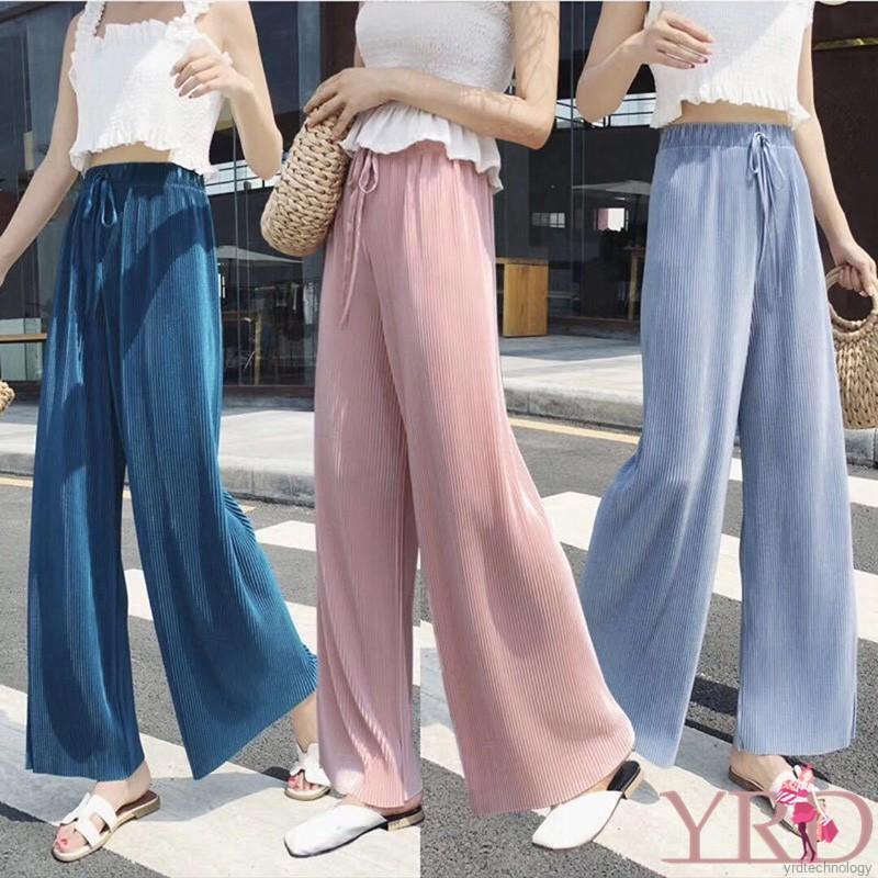 Quần ống rộng màu trơn bằng lụa thời trang | BigBuy360 - bigbuy360.vn