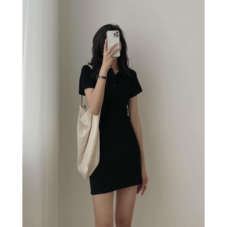 Đầm Nữ Polo Trơn 5 Màu 🦋 Váy Ngắn Nữ BODY Dáng Ôm Tay Lỡ